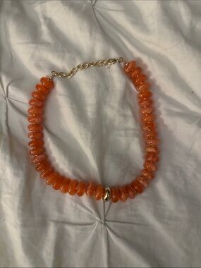 Handmade Orange Bead Necklace with Gold Accent